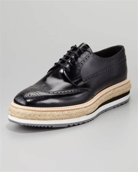 prada wingtip platform oxfords|Black Brushed Leather Oxford Shoes .